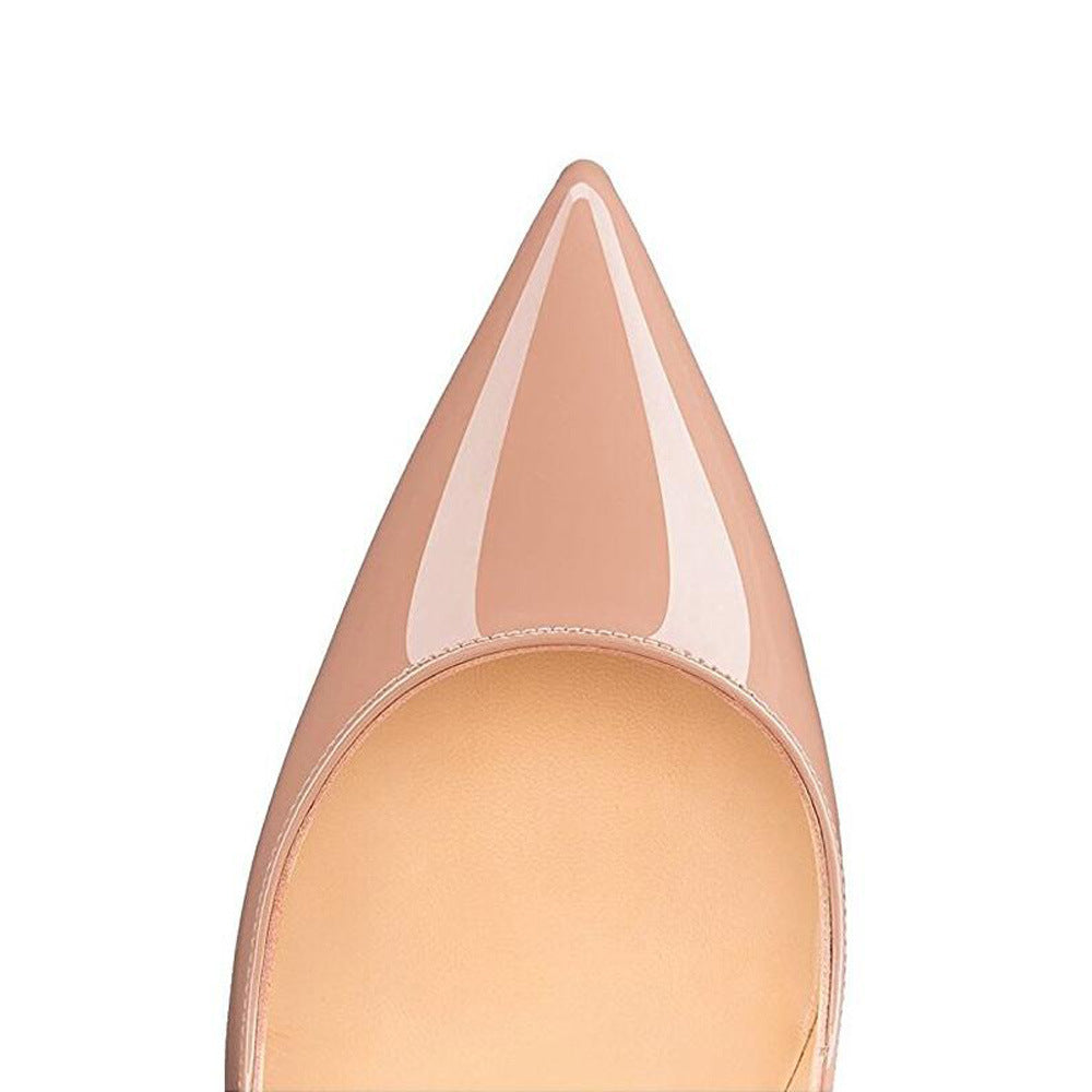 Sexy Pointed Toe Nude Color Patent Leather High Heels Women