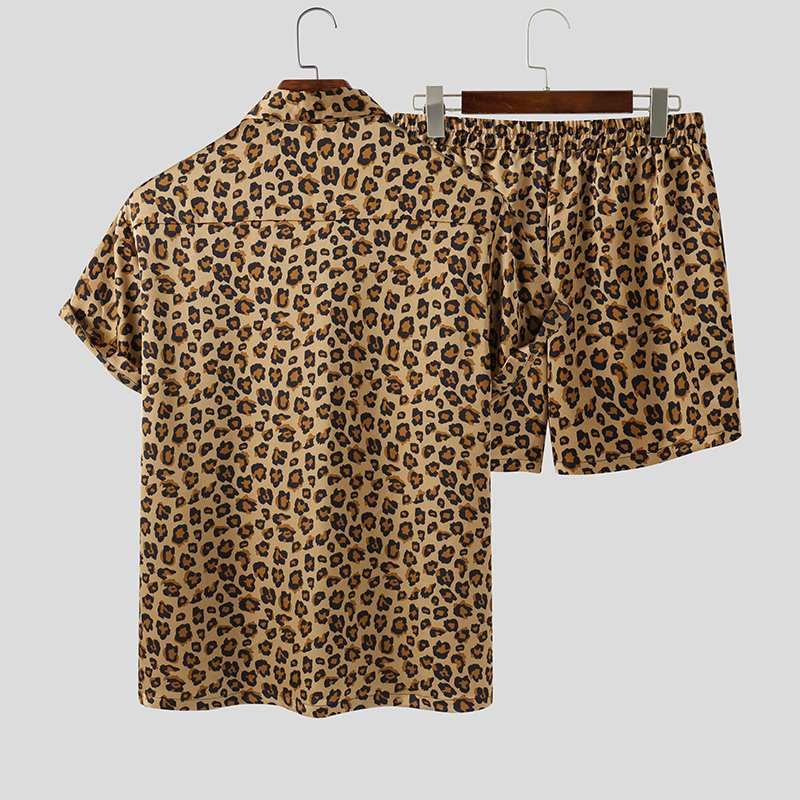 Summer Wear  Leopard Printed Lapel Short Sleeve