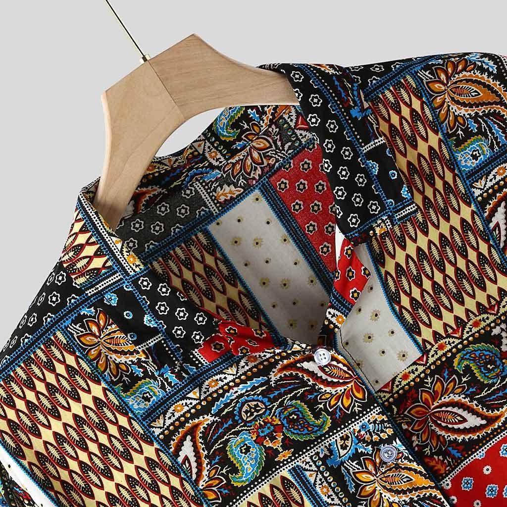 Mens Vintage Ethnic Style Printing Loose Short Casual Shirt