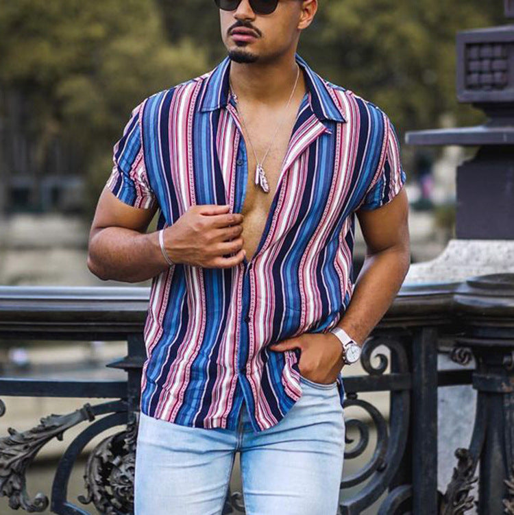 Striped shirt men's casual shirt short sleeve top