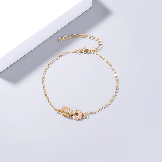 Simple Inlaid Zircon Leopard Head Bite Gold Coin Zircon Bracelet