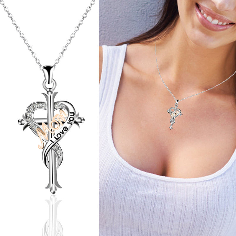 Mom Love Cross-shaped Clavicle Chain Necklace Women