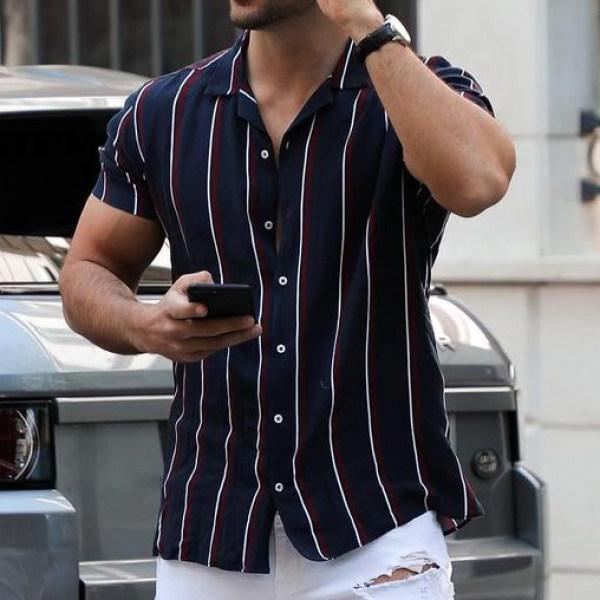 Striped shirt men's casual shirt short sleeve top