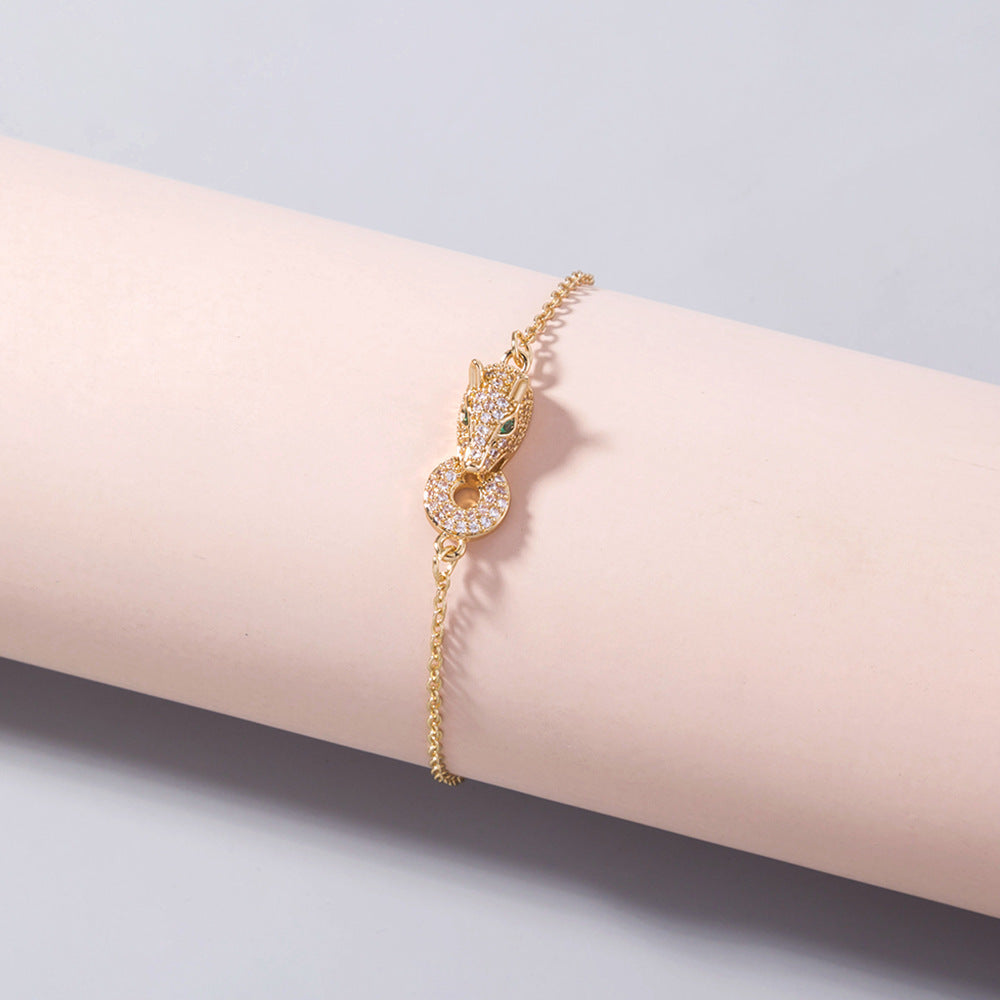 Simple Inlaid Zircon Leopard Head Bite Gold Coin Zircon Bracelet