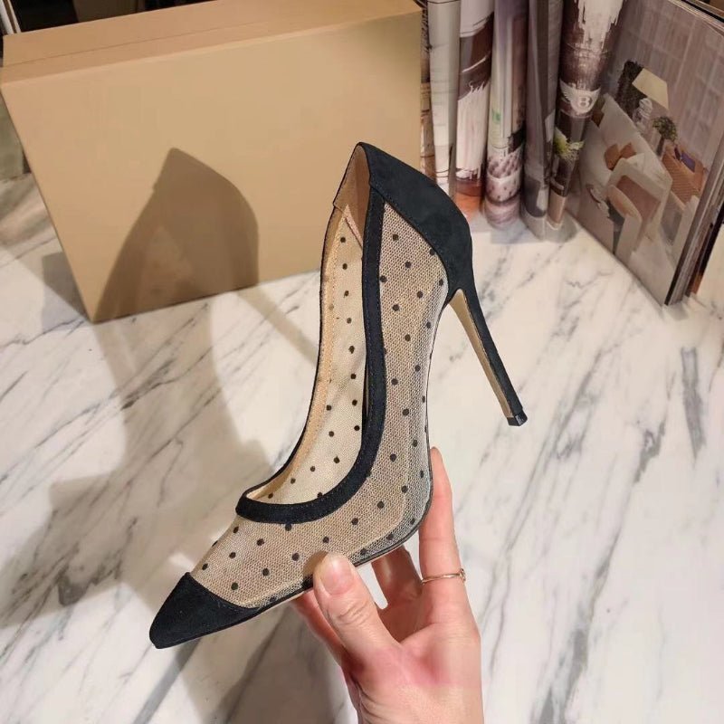 Stitching Sexy Mesh Stiletto Heels Sexy Women With Pointed Toes