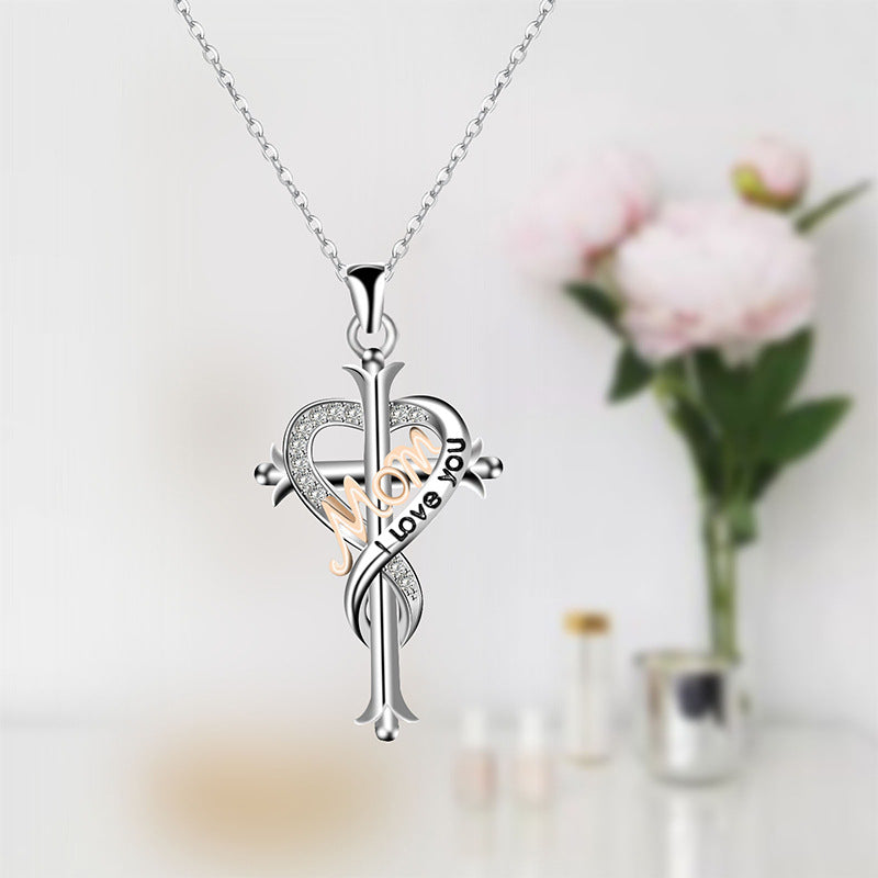 Mom Love Cross-shaped Clavicle Chain Necklace Women