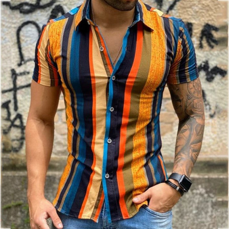 Striped shirt men's casual shirt short sleeve top