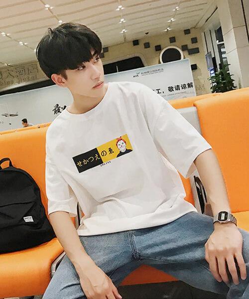 Mens Short Sleeved T Shirt Trendy Brand Bottoming Shirt Round Neck Loose